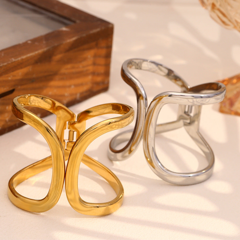 Bracciale da donna in acciaio inossidabile placcato oro 18K, geometrico minimalista e simmetrico