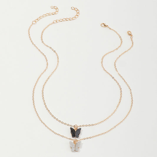 Sweet Butterfly Pendant Necklace for Girls Alloy Heart-Shaped Box Chain with Handcrafted Detail Princess Style