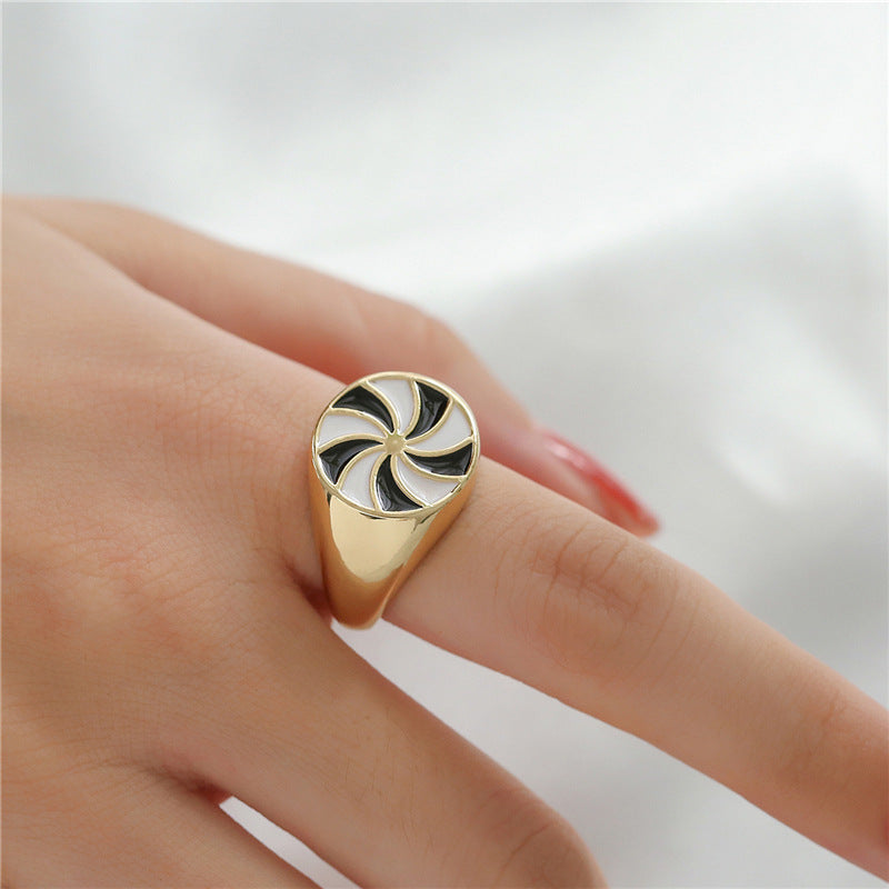 Geometric Drip Oil Gold Plated Brass Ring for Women