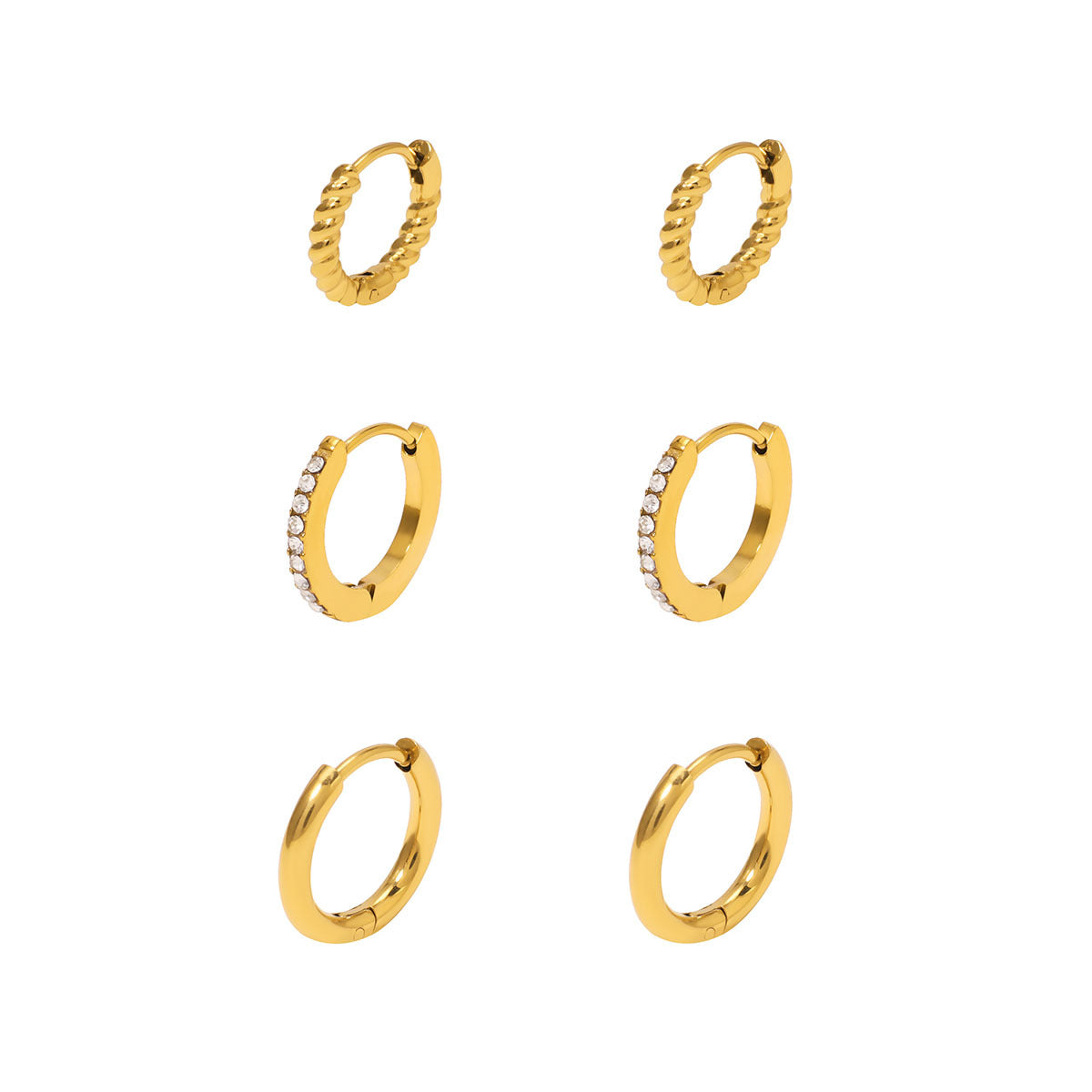 Orecchini a cerchio rotondi geometrici minimalisti in acciaio inossidabile con intarsio in zircone e placcatura sottovuoto in oro 18 carati
