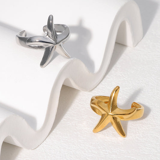 Anello Minimalista Regolabile a Stella Placcato Oro in Acciaio Inossidabile per Donna con Finitura di Lusso