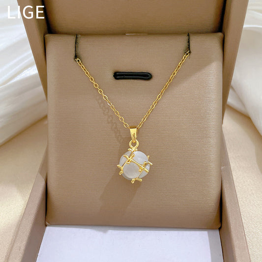 Collar minimalista de lujo con colgante de ojo de gato de dibujos animados, de acero inoxidable, con cadena de clavícula y acento de estrella, para mujer