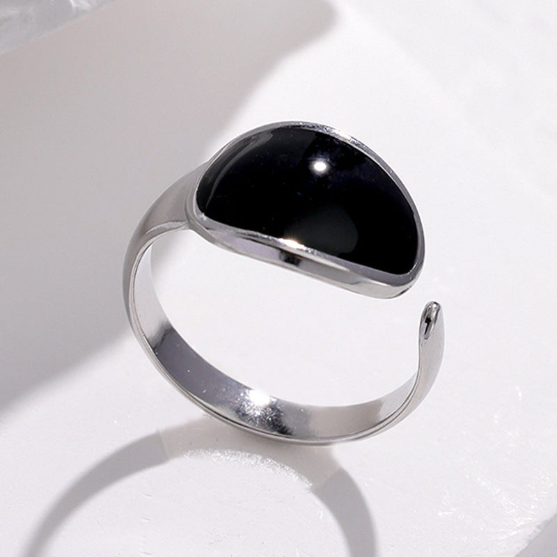 Minimalist Geometric Titanium Steel Adjustable Open Ring for Women with Plated Finish and Enamel Detail