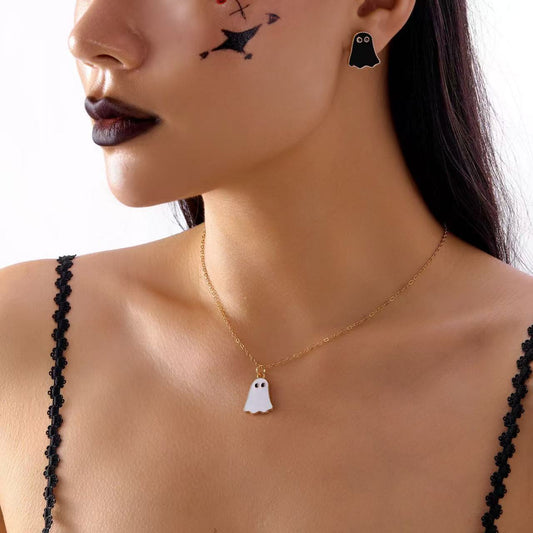 Lindo Conjunto de Collar con Colgante de Aleación de Fantasma de Dibujos Animados para Mujer