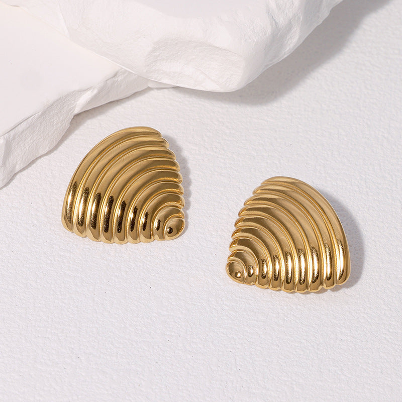 Minimalist 18K Gold Plated Geometric Triangle Textured Stainless Steel Earrings for Women