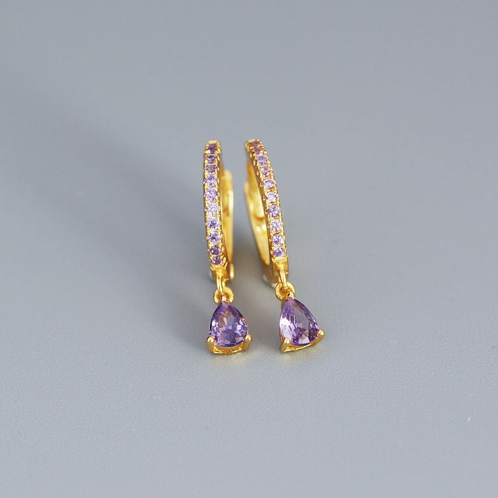Luxury Elegant 925 Sterling Silver Teardrop Geometric Diamond Hoop Earrings for Women