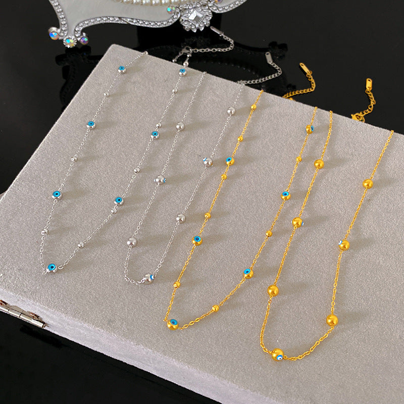 Gold Plated Titanium Steel Geometric Evil Eye Necklace for Unisex