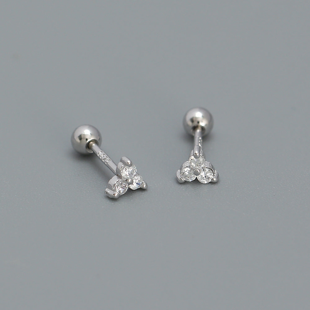 Minimalist Clover-Shaped 925 Sterling Silver Threader Ear Cuffs with Geometric Dot Pattern