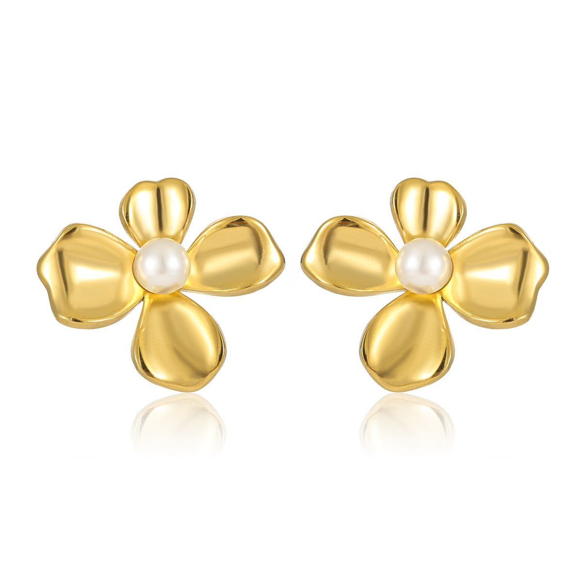 Orecchini vintage a petalo a forma di fiore in acciaio inossidabile placcato oro 18K