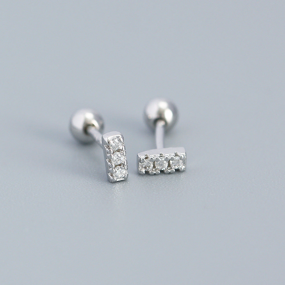 Orecchini a perno geometrici minimalisti in zirconia cubica in argento sterling 925 con finitura placcata