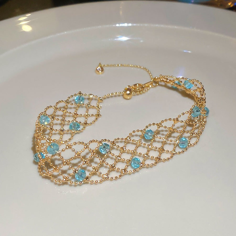 Luxury Elegant Brass Plated Crystal Cubic Zirconia Beaded Bracelet for Women
