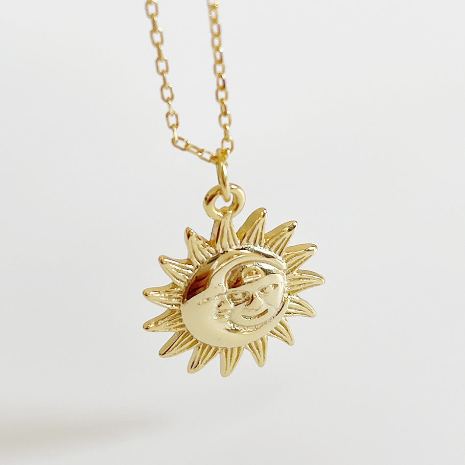 Minimalist 925 Sterling Silver Gold Plated Moon Geometric Pendant Necklace