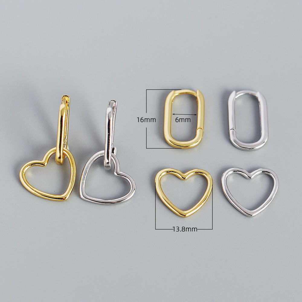 Orecchini a perno da donna in argento sterling S925, a forma di cuore geometrico minimalista, con finitura placcata