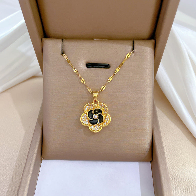 Conjunto de collar y pendientes de lujo con microincrustaciones en forma de flor de acero de titanio para mujer, joyería elegante para fiesta