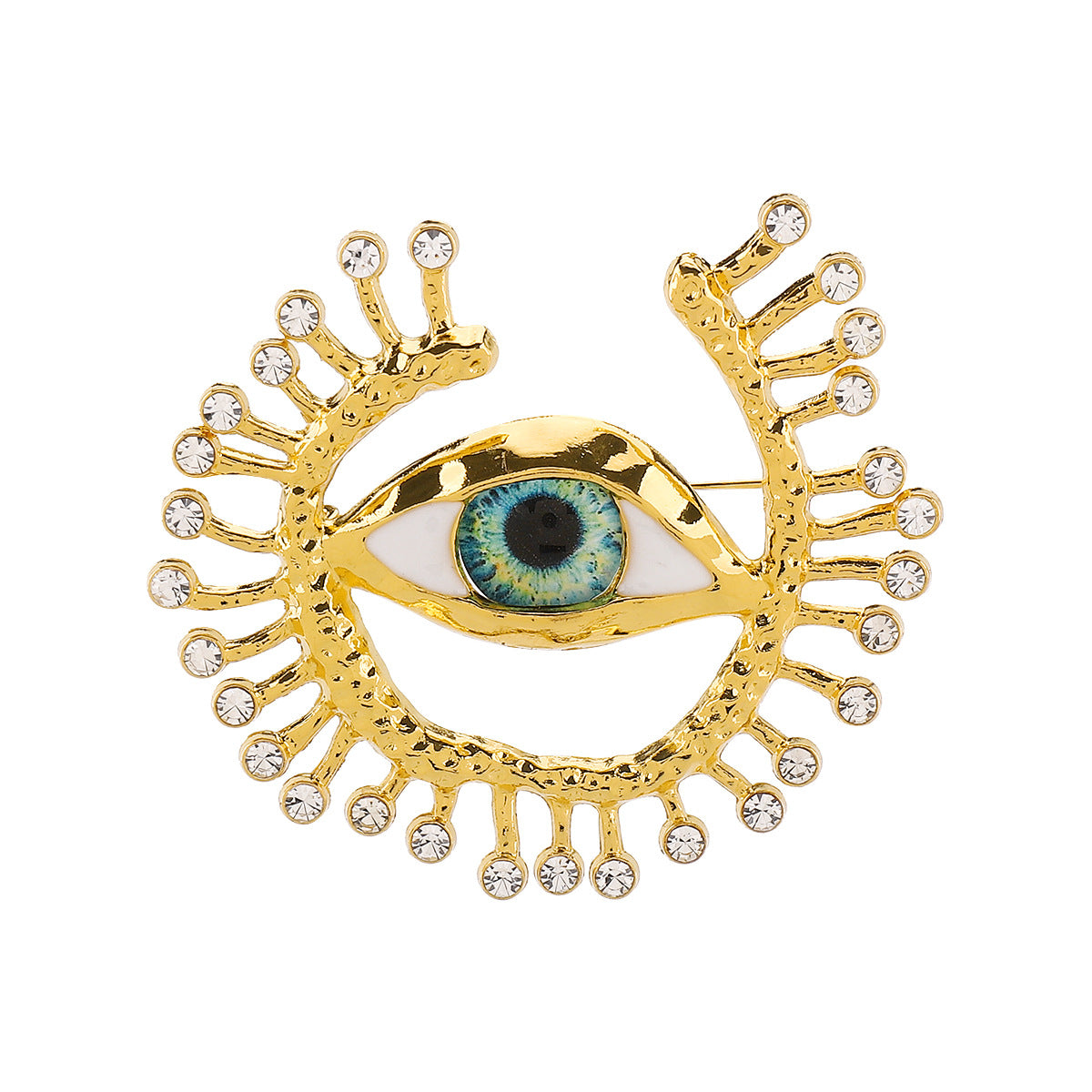 Broche de aleación ojo azul de estilo de personalidad única con incrustaciones de diamantes de imitación para mujer