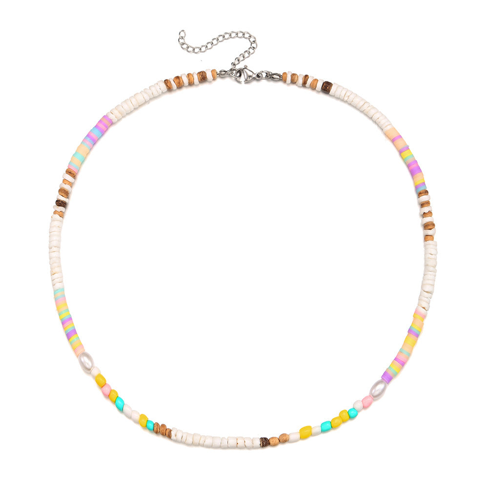 Bohemian Colorful Seed Pearl Geometric Stainless Steel Plated Necklace for Women