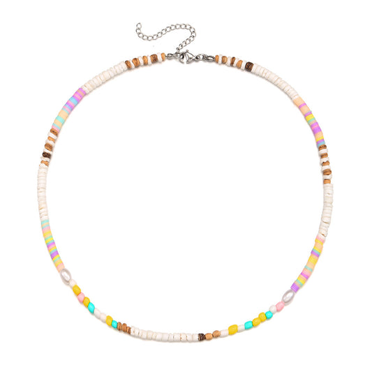 Bohemian Colorful Seed Pearl Geometric Stainless Steel Plated Necklace for Women