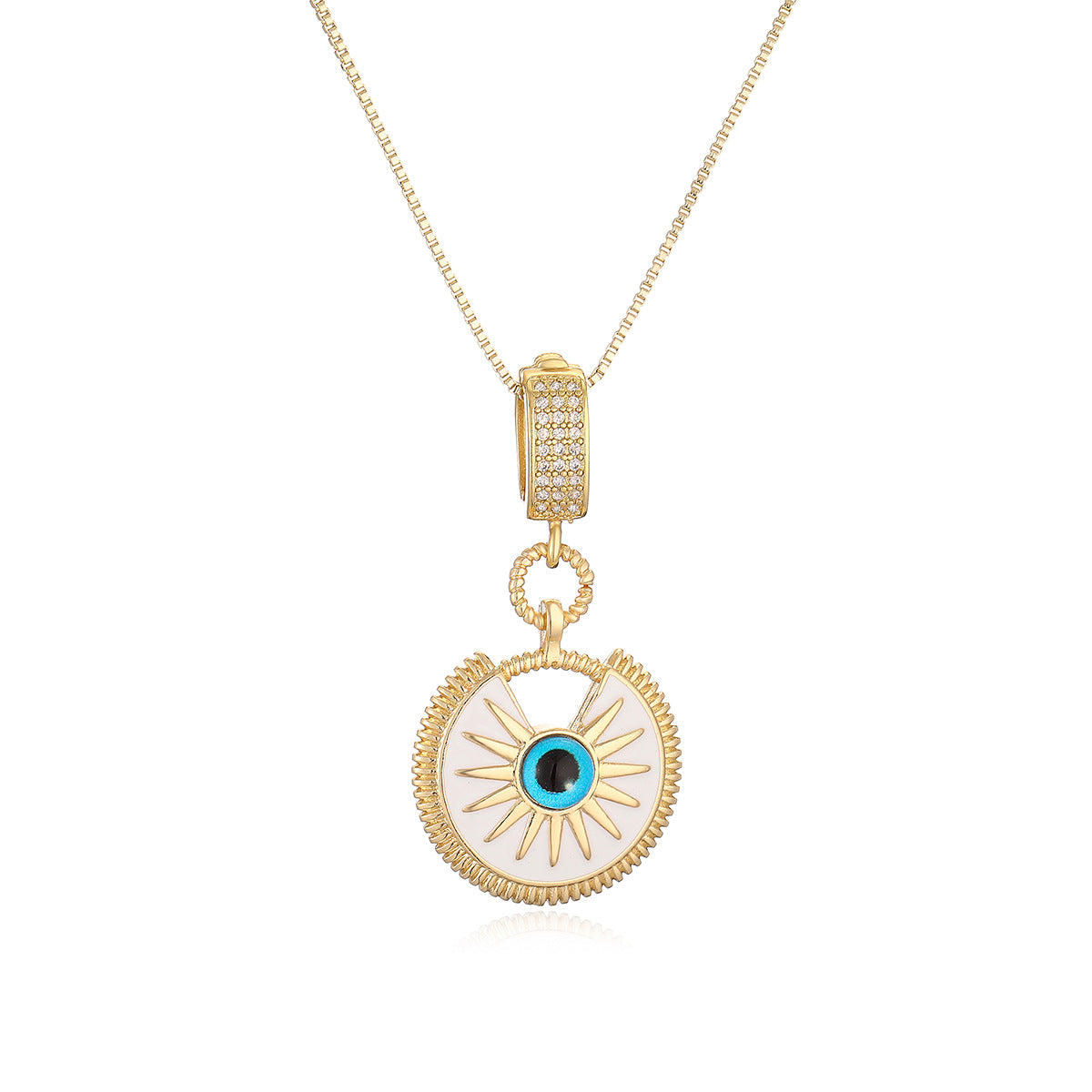 Vintage Geometric Gold Plated Brass Drip Oil Cubic Zirconia Evil Eye Pendant Necklace for Women