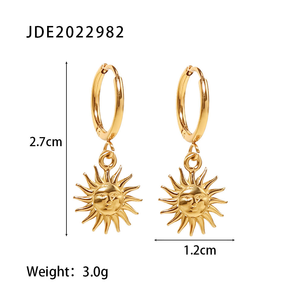 Orecchini da donna vintage in acciaio al titanio a forma di sole con placcatura in oro 18 carati e design geometrico