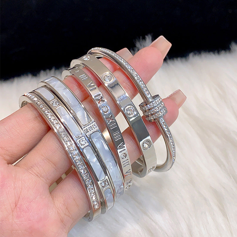 Minimalist Elliptical Titanium Steel Bracelet with Plating Finish for Women Elegant Lightweight Luxury Bangle