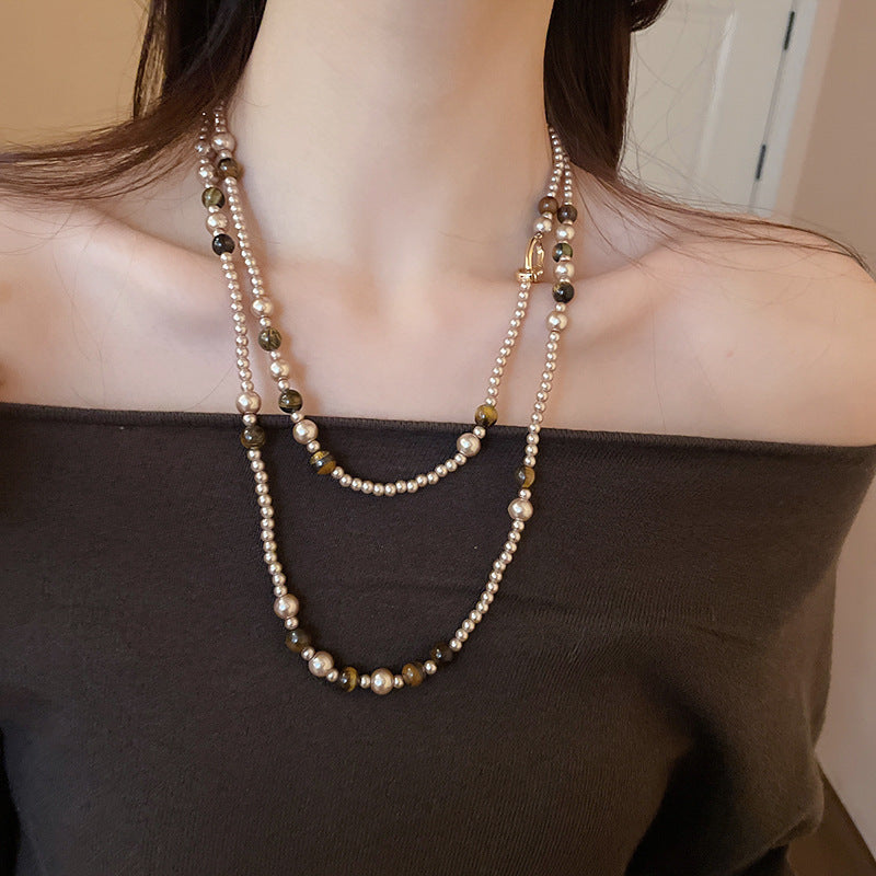 Collana pendente occhio di tigre in stile retrò con design geometrico da donna, catena a maglie color oro, accessorio minimalista di lusso