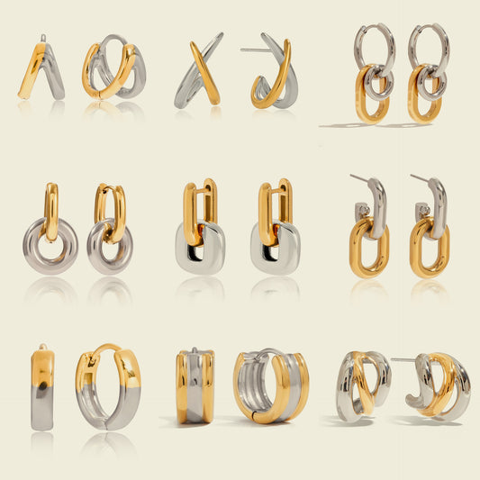 Pendientes de aro geométricos de acero inoxidable para mujer con acabado chapado, joyería minimalista de lujo para la oreja