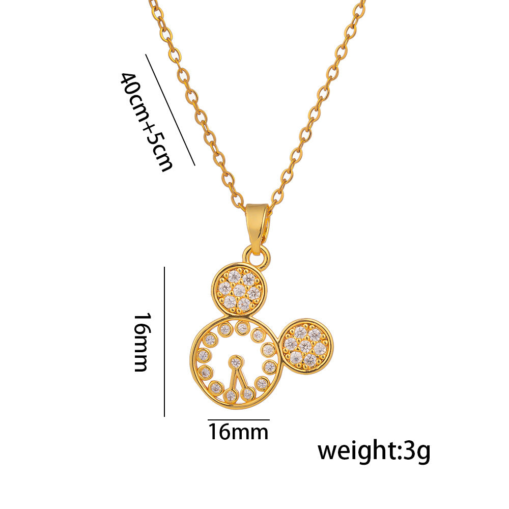 Cute Hollow-Out Mouse Head Necklace for Women in Titanium Steel with Electroplated Finish, O-Chain Collarbone Jewelry