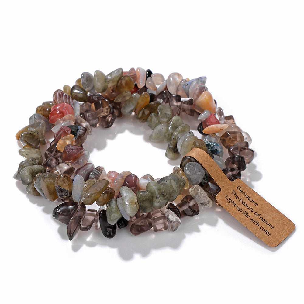 Vintage Geometric Gemstone Chip Beads Stretch Bracelet Set Unisex