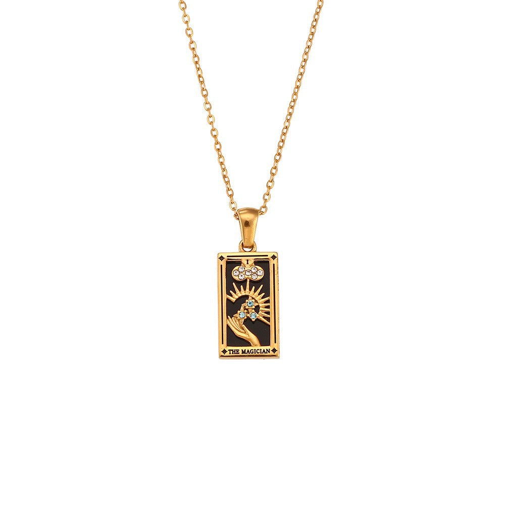 Collana Pendente Geometrica Minimalista da Donna in Acciaio Inox con Placcatura in Oro 18K e Finitura Smaltata