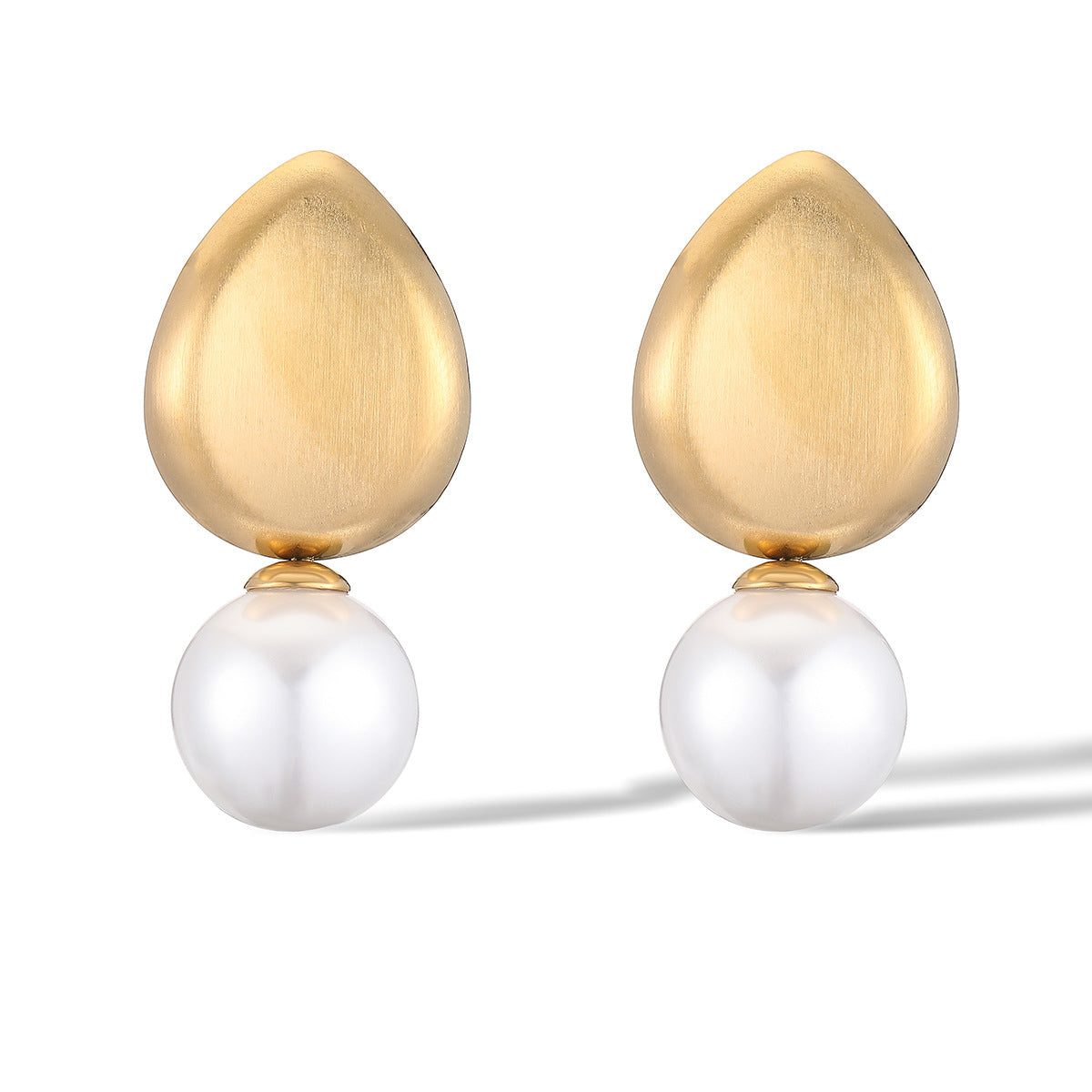 Orecchini a Perno Minimalisti Geometrici a Goccia con Perle per Donna in Acciaio al Titanio Placcato Oro 18K