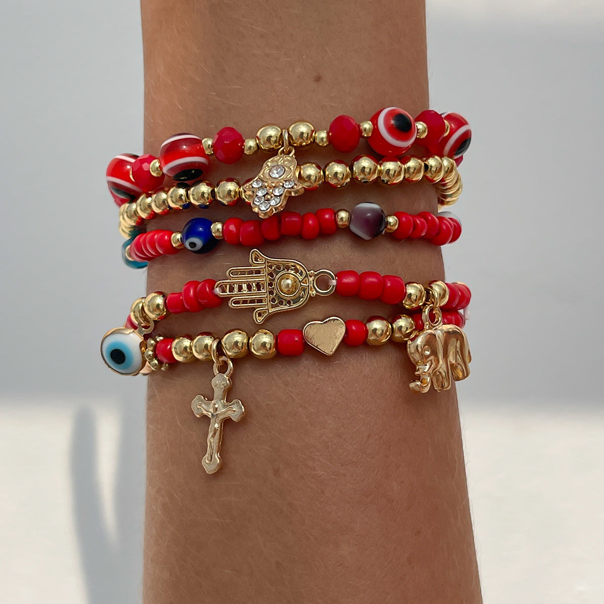 Bohemian Vintage Ethnic Cross Geometric Crystal Rhinestone Plated Alloy Bracelet Unisex