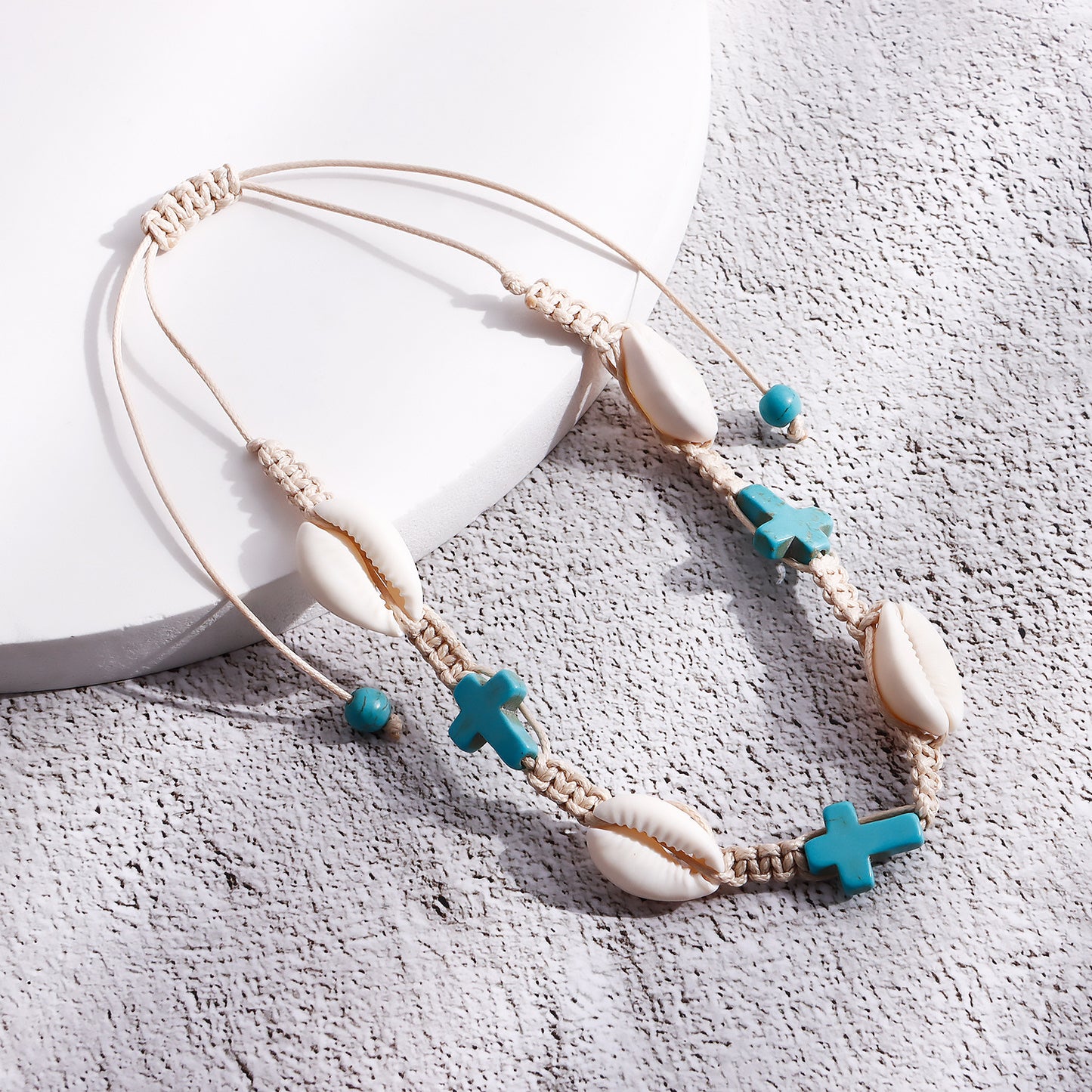 Vintage Beach-Themed Woven Shell Anklet for Women Alloy Geometric Design Vacation Jewelry