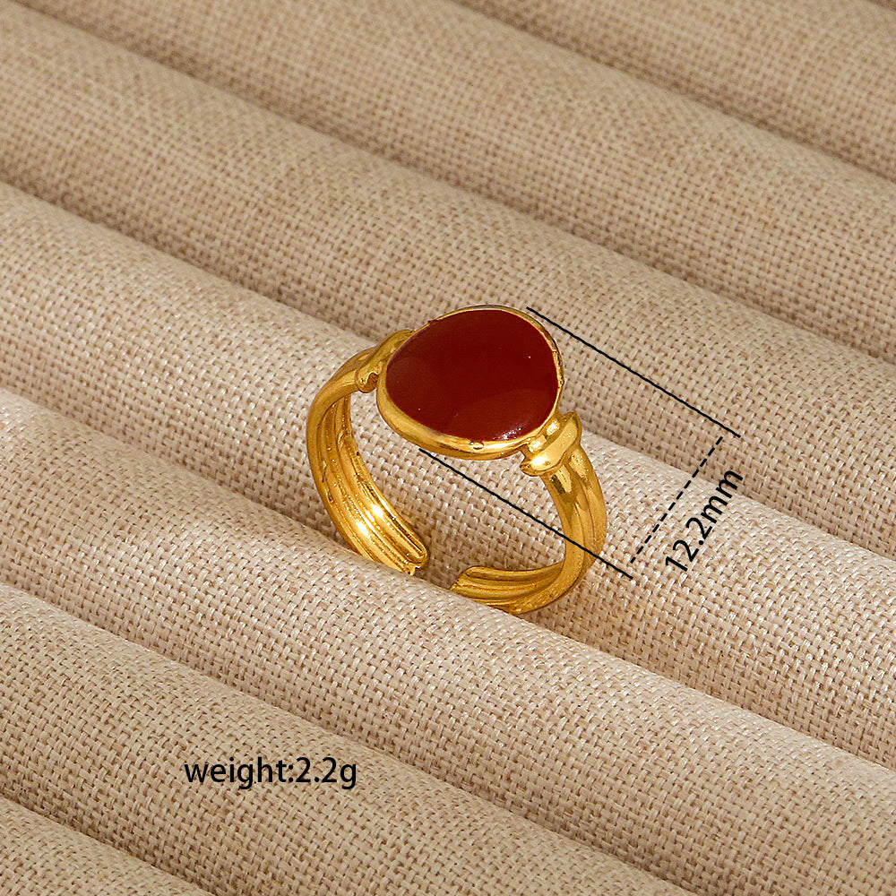 Anello aperto da donna in acciaio al titanio con forma geometrica e a cuore, stile INS, con finitura placcata
