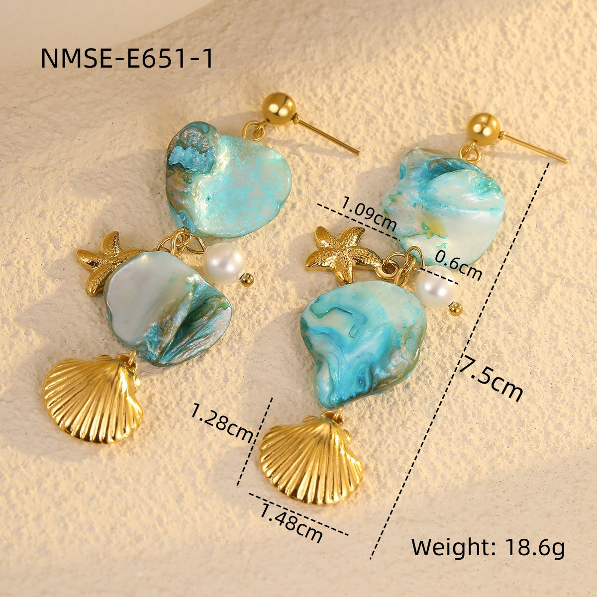 Parure da donna con collana, bracciale, orecchini e anello abbinati in acciaio inossidabile placcato, design geometrico ispirato all'oceano