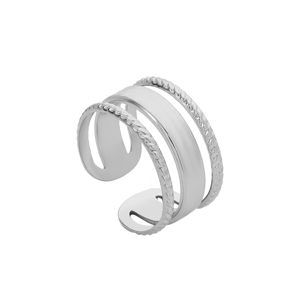 Minimalist Hip-hop Geometric Round Plated Titanium Steel Double Layer Open Ring