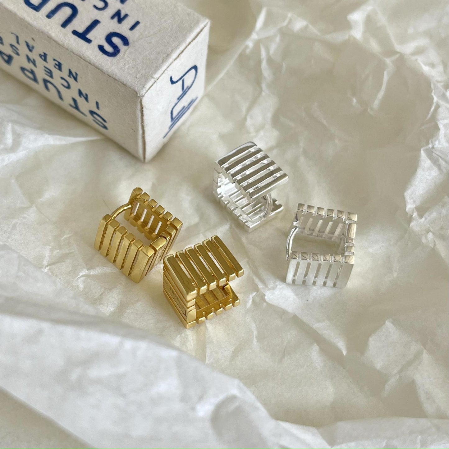 Minimalist Geometric Square Stud Earrings for Women in 925 Sterling Silver with Gold Plating
