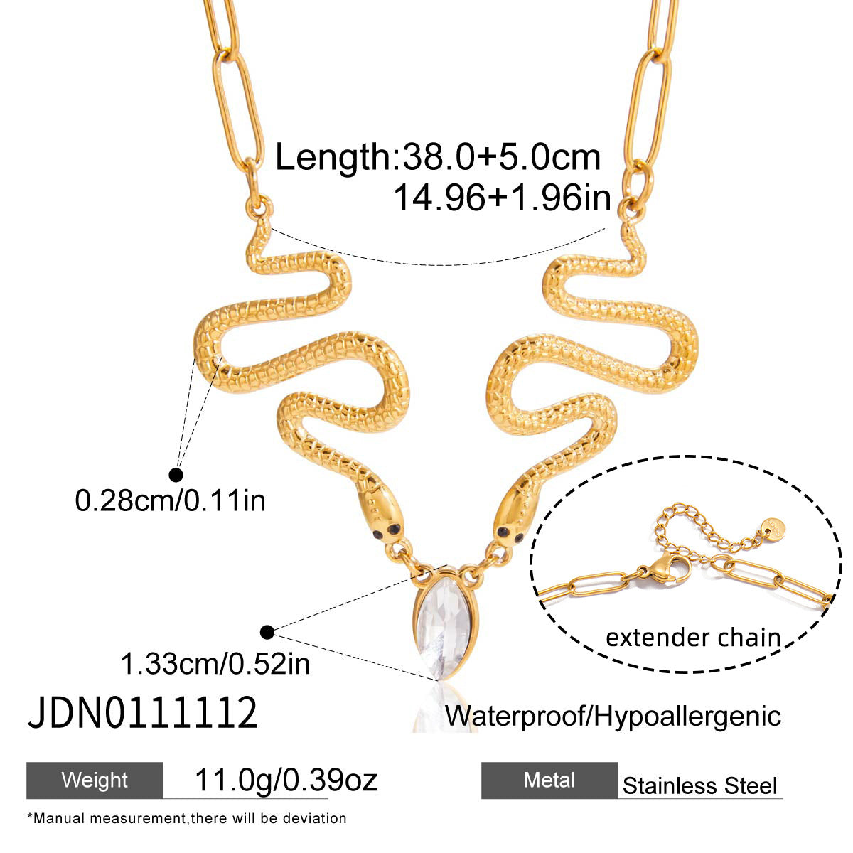 Collana da donna lusso geometrica a serpente placcata in oro 18K in acciaio al titanio
