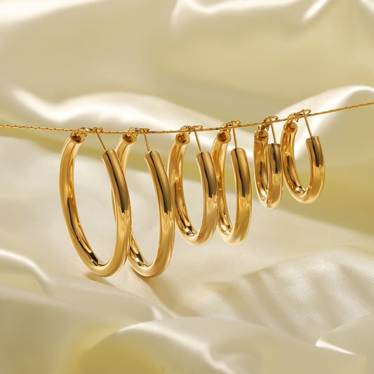 Orecchini a Cerchio Vuoti Minimalisti Retrò Hip-Hop in Acciaio Inossidabile Rotondo con Placcatura in Oro 18K da Donna