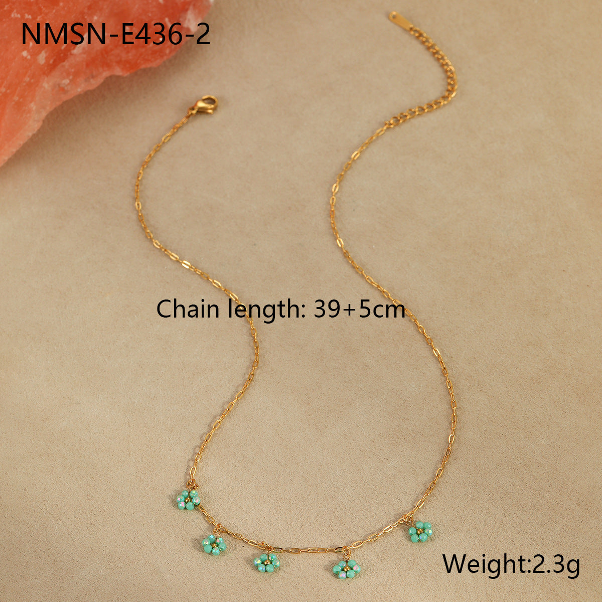 Set collana da donna con fiore di perline fatto a mano in stile bohémien, ciondolo in acciaio inossidabile con forma geometrica e finitura placcata, accessorio per vacanze estive al mare