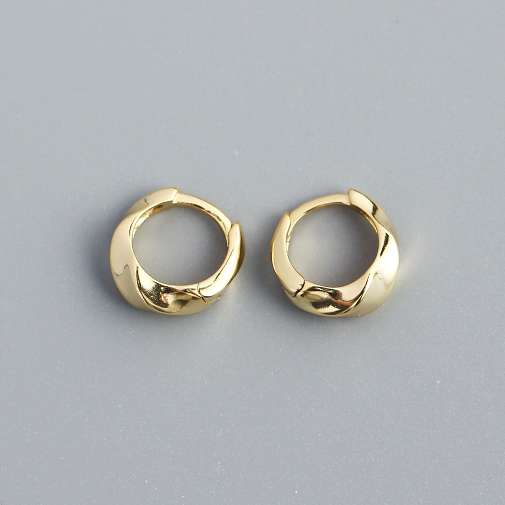 Minimalist Twisted Texture Polished S925 Sterling Silver Ear Cuffs for Women with Irregular Contour Design
