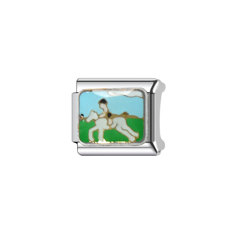Elegant Plated Stainless Steel Cartoon Charm Bar Bracelet Unisex Fashion Jewelry