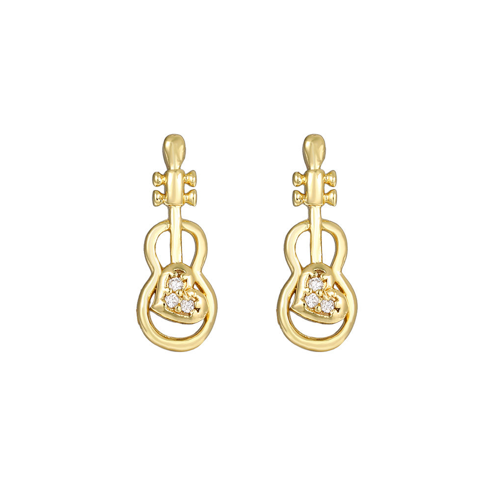Casual Geometric Gold Plated Brass Cubic Zirconia Stud Earrings with Stainless Steel Posts