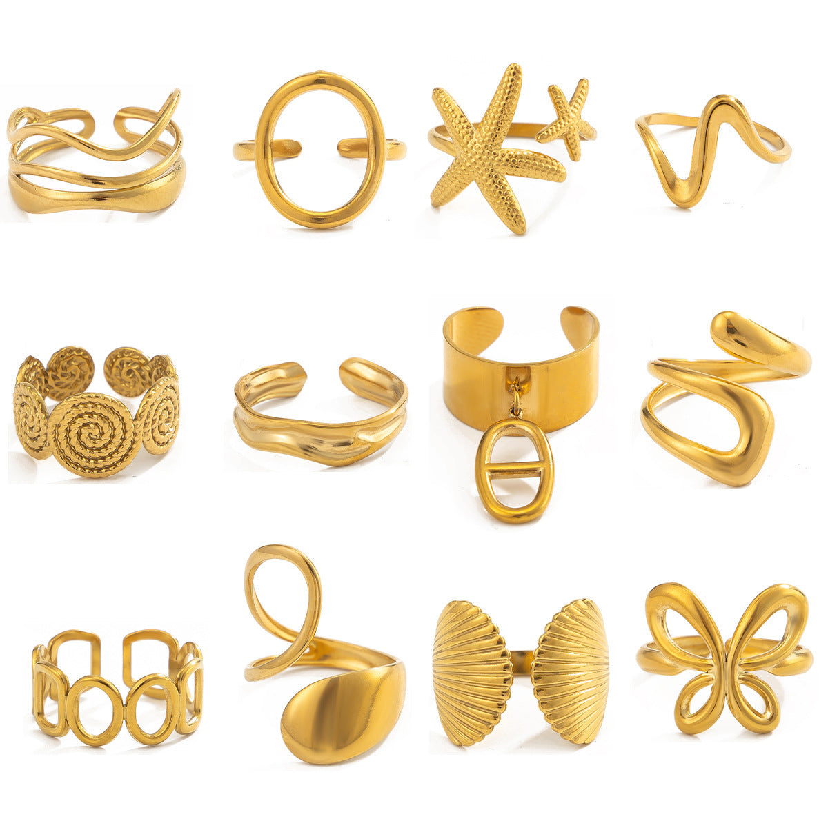 PVD 18K Gold Plated Stainless Steel Butterfly Geometric Open Ring for Women