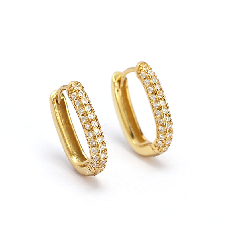 Minimalist 925 Sterling Silver Geometric Hoop Earrings with Cubic Zirconia Inlay