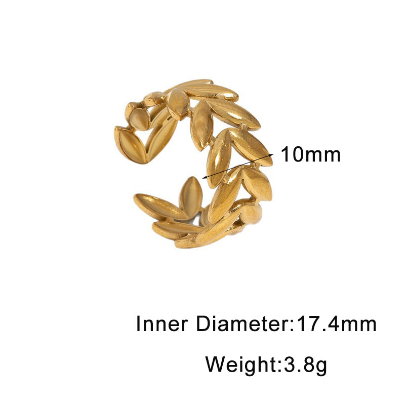 Minimalist Sweet Leaf Shape Gold Plated Stainless Steel Ring for Women