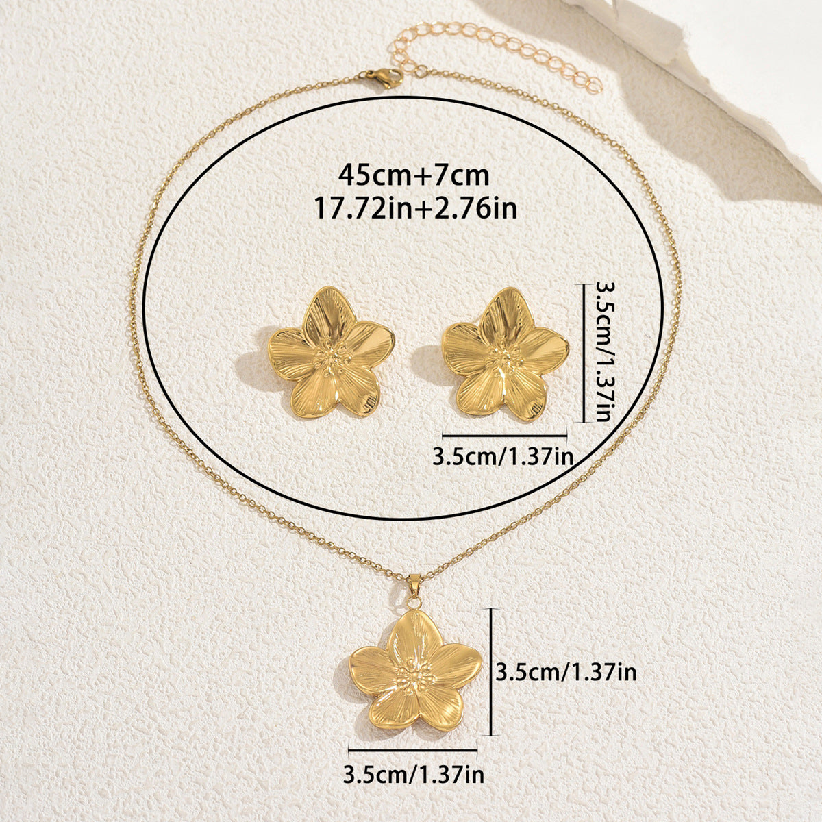 Floral Geometric Electroplated Alloy Earrings and Necklace Set for Women with Fashionable Office-Ready Design