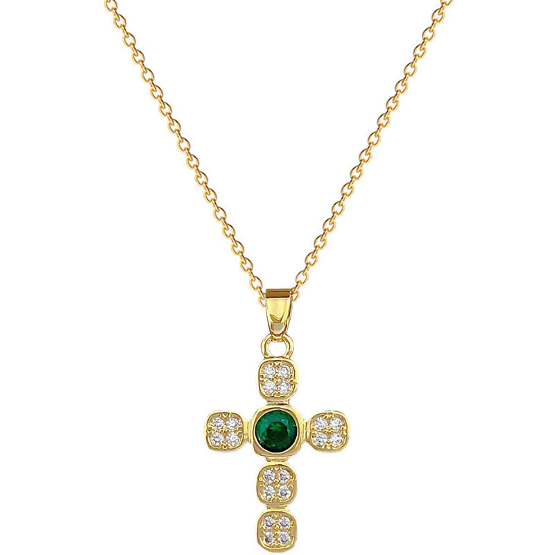 Collana con ciondolo a croce minimalista da donna e uomo in acciaio inossidabile con intarsio di strass su catena a serpente