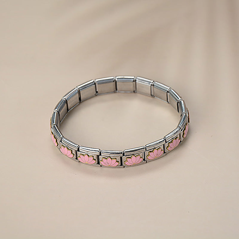 Minimalist Luxury Gold Plated Stainless Steel Bracelet with Geometric Cartoon Charms