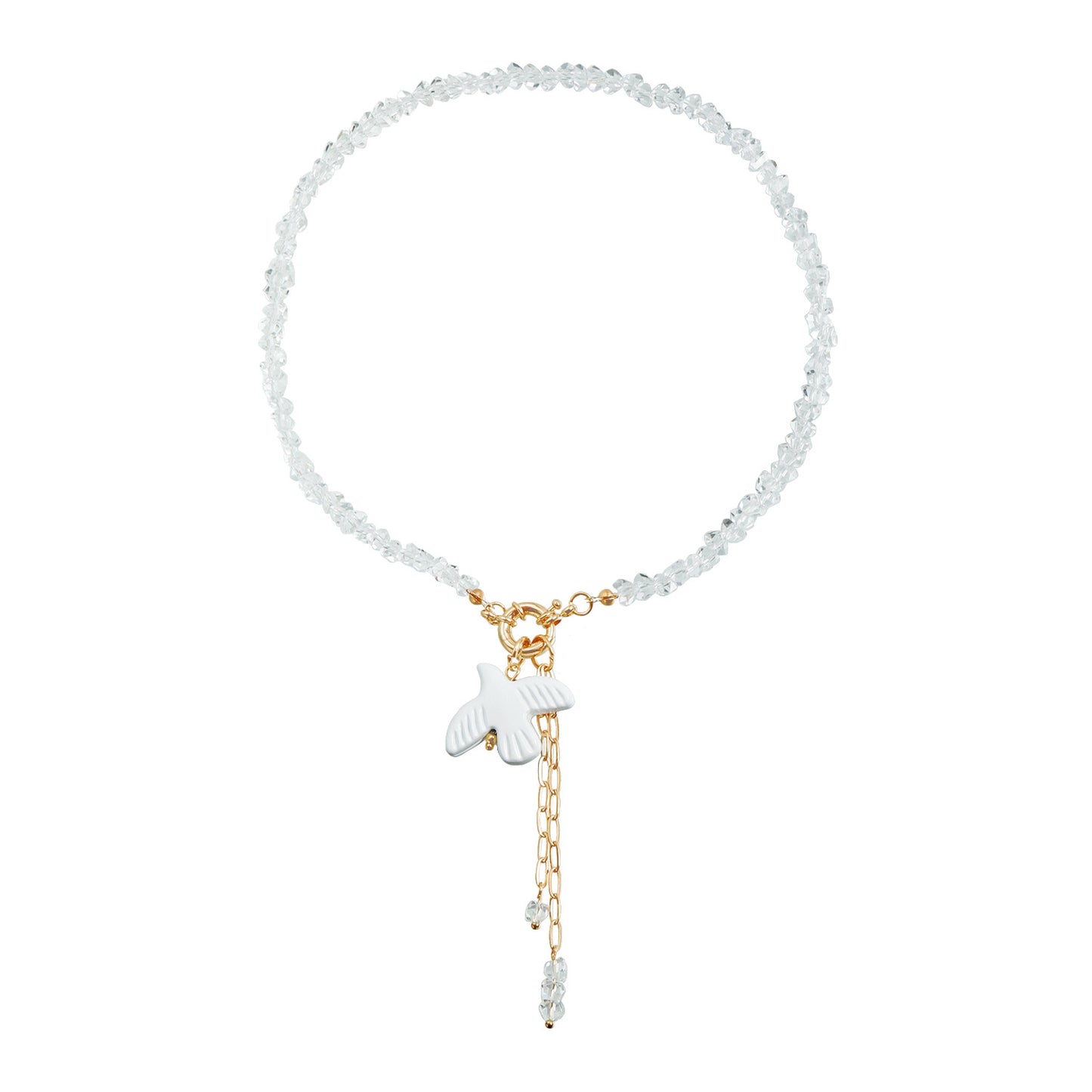 Natural Elegant Geometric Bird Alloy Plated Necklace with Crystal Beads and Tassel for Women