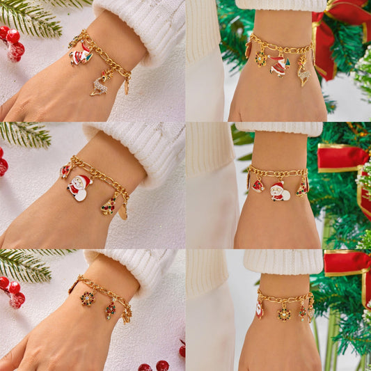 Bracciale unisex con fiocco di neve e perle color caramella a tema natalizio, base in lega, gioielli artigianali per le feste